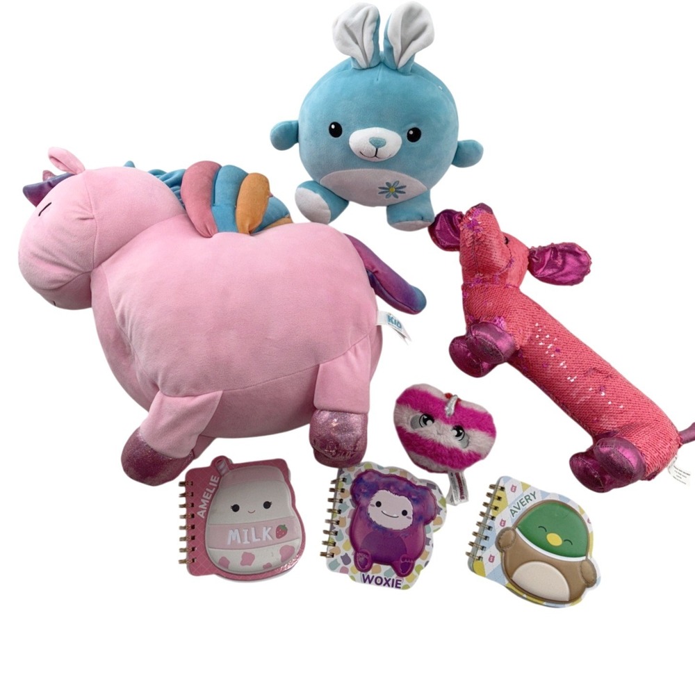 Unicorn+Friends Stuffy Lot + NWT Squishmallow‎ Notebooks Perfect Kidcore Gift